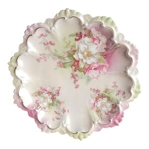 Vintage Austrian Plate With Gilded Flowers And Scalloped Edge